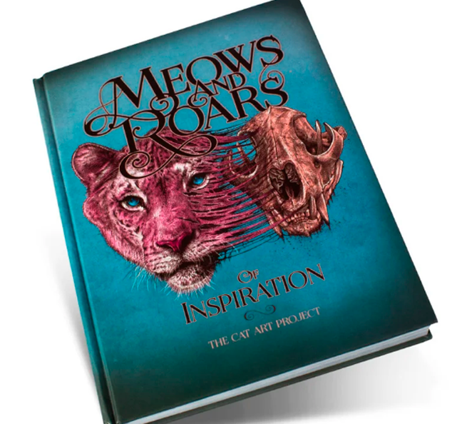 Meows and roars -tatuointitaidekirja jossa Ilari Musta oli mukana.